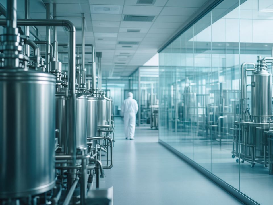 Illustrative image: a generic pharmaceutical production area